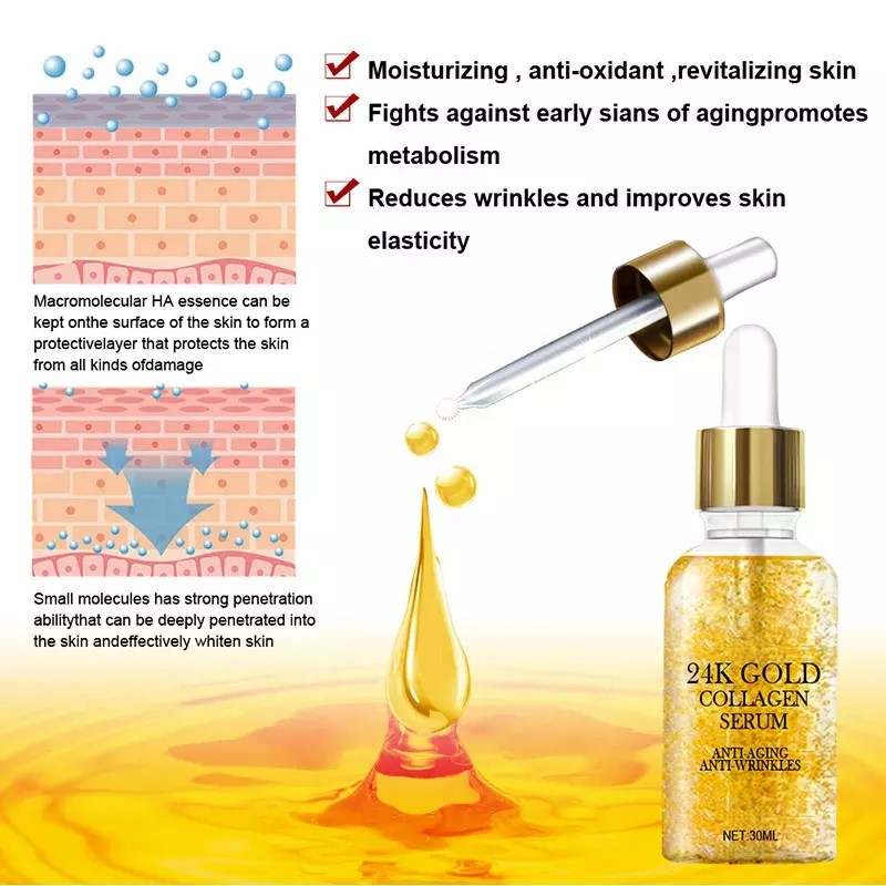 SUERO FACIAL ORO 24 QUILATES ANTIENVEJECIMIENTO COLÁGENO ÁCIDO HIALURÓNICO